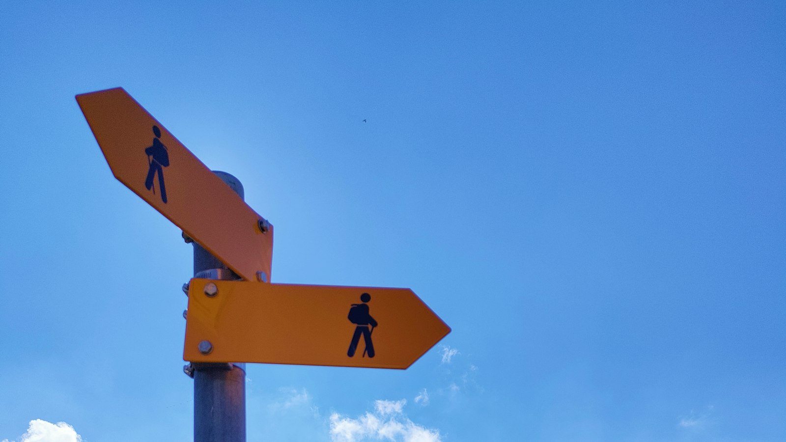 Duas placas de sinalizacao apontando em direcoes opostas